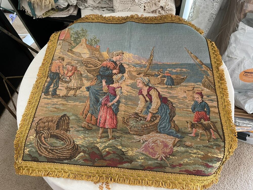 Vintage French Tapestry Medieval Pictorial Cozy Wall Decor Tapestry 20”
